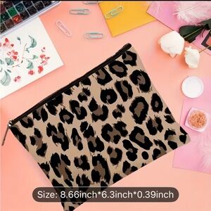 Leopard Canvas Makeup Cosmetic  Bag Travel Organizer